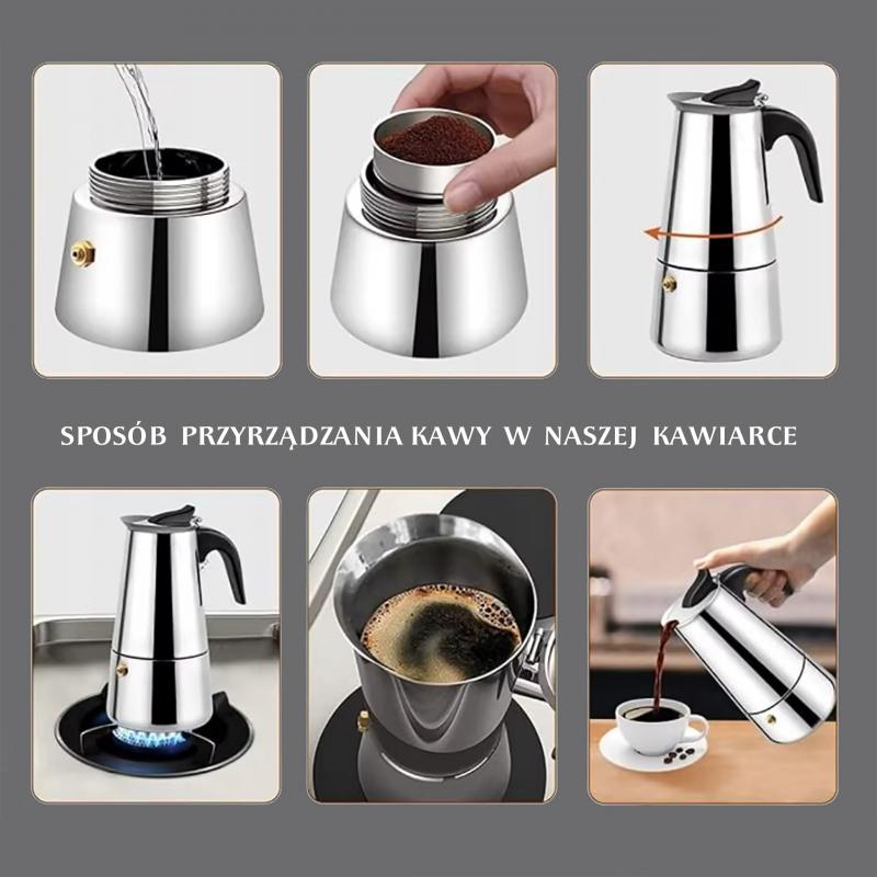 Kawiarka gejzerowa 300ml stal nierdzewna <br>na kuchenkę elektryczną, gazową i indukcyjną